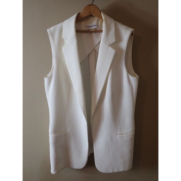 Calvin Klein White Vest Size 12 Adjustable Strap Formal Pockets Business Suit - Picture 1 of 11